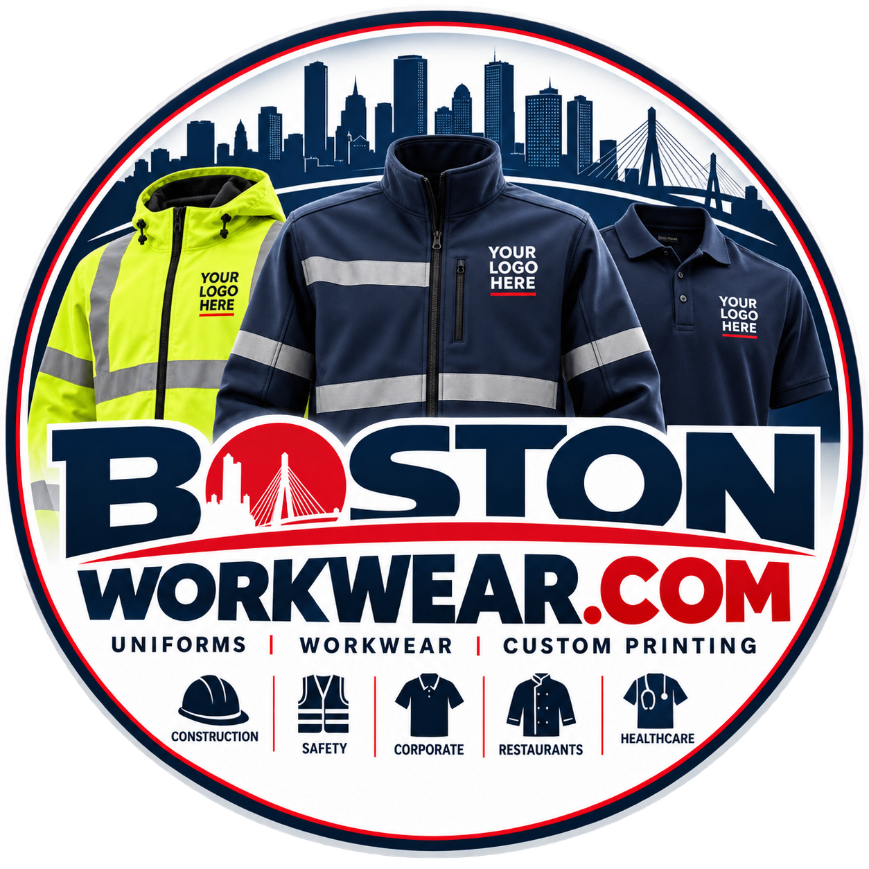 Boston Workwear uniforms, workwear and custom printing logo badge