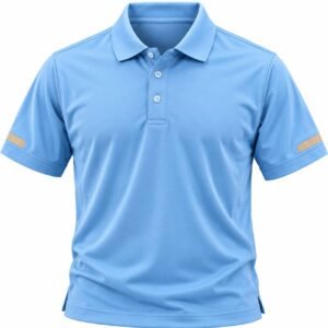 Sky Blue Short-Sleeve Performance Polo Shirt with Contrast Sleeve Details