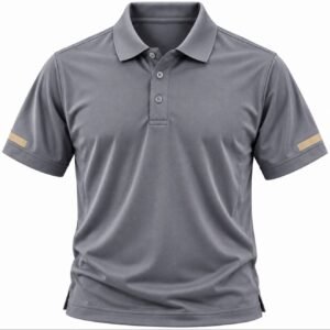 Charcoal Grey Short-Sleeve Polo Shirt with Contrast Sleeve Accents
