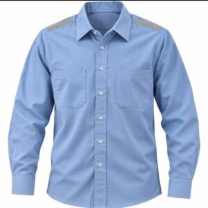Light Blue Long-Sleeve Button-Down Work Shirt with Dual Chest Pockets