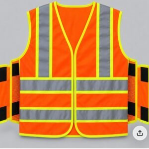 Orange High-Visibility Safety Vest with Vertical and Horizontal Reflective Stripes